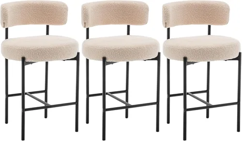 Miniatura 19 de Cinxzar Taburetes de Bar Boucle Juego de 2, Taburetes de Bar de Altura de Mostrador Beige con Respaldos, Taburetes Modernos para Isla de Cocina