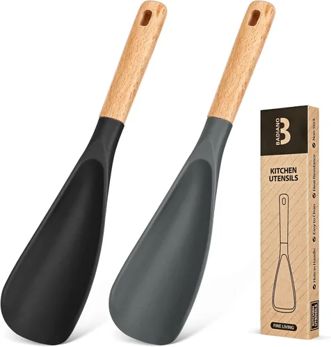 Cuchara de cocina para utensilios de cocina antiadherentes, ideal para cocinar y servir silicona mate resistente sin BPA, cuchara con mango de Negro