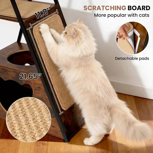 Miniatura 6 de Árbol moderno de madera para gatos grandes de 71 pulgadas, torre alta y resistente para gatos de interior, muebles para gatos de varios niveles