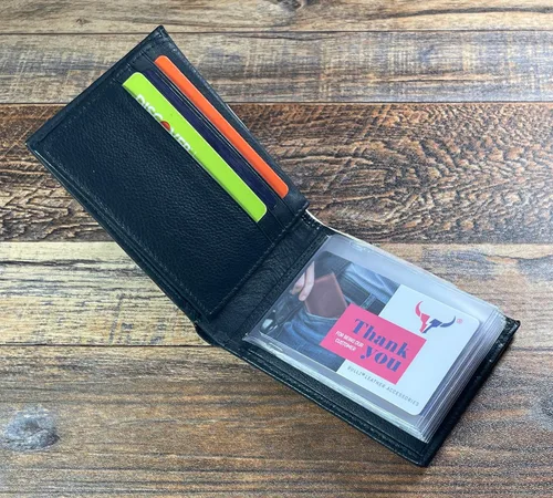 Miniatura 4 de Juego de 2 portatarjetas de tarjetas de crédito de vinilo resistente para tarjetas de crédito, insertos fabricados en Estados Unidos, Gris