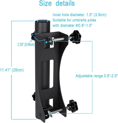 Miniatura 4 de Soporte resistente para sombrilla de patio al aire libre, clip fijo, abrazadera ajustable para sombrilla con perilla giratoria de mano