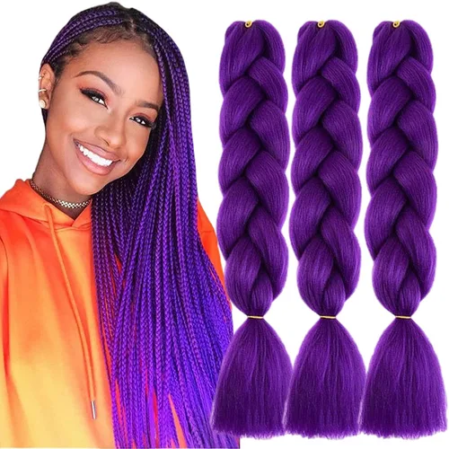 Miniatura 56 de 3 paquetes de extensiones de cabello sintético para trenzar de color negro a azul, tamaño jumbo ombré, de 24 pulgadas o trenzas de ganchillo