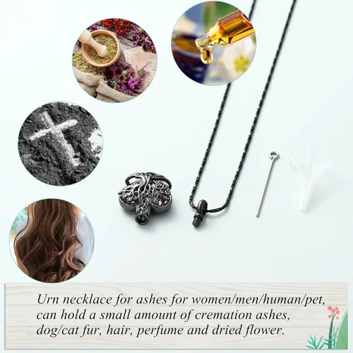 Miniatura 84 de Imrsanl Collar de urna de árbol de la vida con forma de corazón, joyería de cremación para hombres y mujeres, recuerdo, joyería conmemorativa