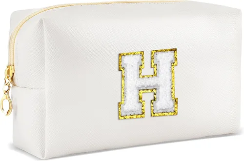 Miniatura 37 de URSKYTOUS Regalos para niñas, bolsa de maquillaje con inicial, bolsa de cosméticos personalizada con cremallera, bonita bolsa de aseo de viaje, Azul