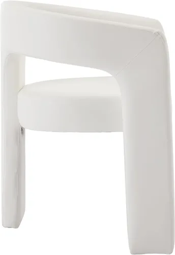 Miniatura 5 de Silla moderna de comedor en barril, silla de cocina acentuada tapizada en cuero sintético con brazos, silla lateral cómoda para sala de blanco