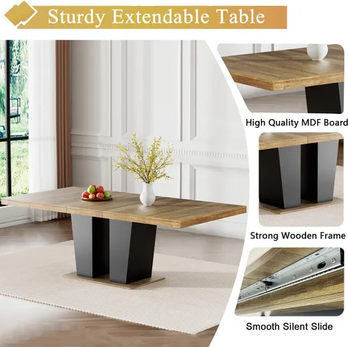 Miniatura 4 de Juego de mesa de comedor extensible de 5 piezas para 4-8 personas, 63-78 pulgadas, juego de mesa de cocina con 4 sillas tapizadas en terciopelo