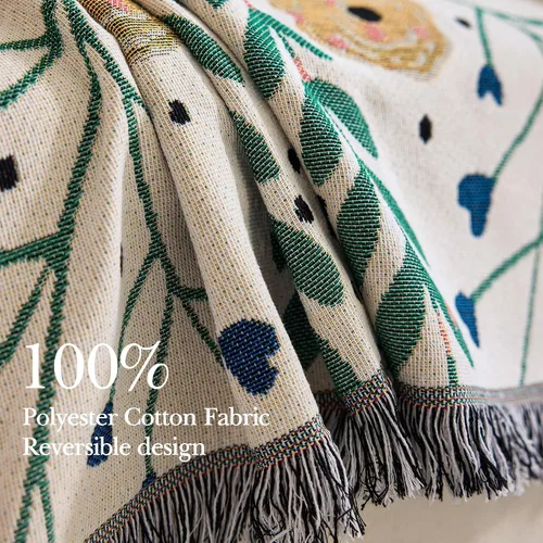 Miniatura 7 de VANJOROY Cobija fina bohemia, 100% algodón tejido a mano sudoccidental con decoración floral de granja reversible, cobija para todas las estaciones