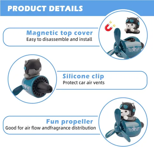 Miniatura 4 de 2 piezas de ambientadores de coche con diseño de oso piloto, difusor de ventilador de coche con hélice, ambientador de coche creativo con diseño