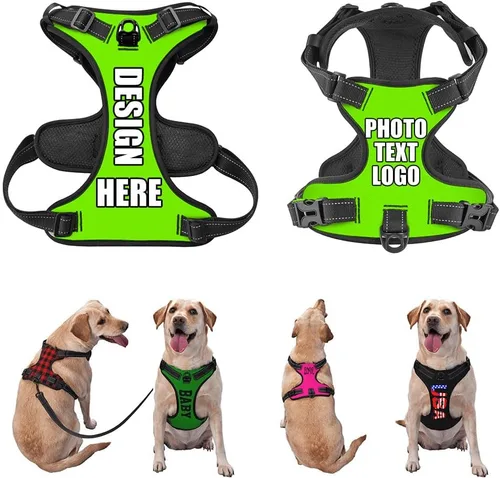 Miniatura 18 de Arnés para perro personalizado con nombre y número de teléfono, chaleco personalizado para perro, arnés reflectante ajustable para mascotas, beige, S