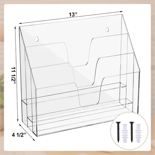 Miniatura 2 de Estune Organizador de archivos vertical acrílico, soporte horizontal triple para carpetas de archivos, almacenamiento de escritorio de papel, caja