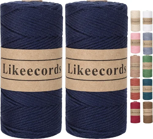 Miniatura 27 de Likeecords Cuerda de algodón 100% hilo de ganchillo de 0.079 pulgadas, cuerda trenzada de macramé, cuerda de macramé, hilo de ganchillo para regalo