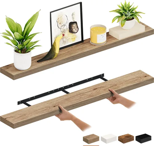 Miniatura 31 de Ballucci - Estantes flotantes, juego de estantes de pared de madera de 36" con soportes invisibles para baño, sala de estar, dormitorio, cocina