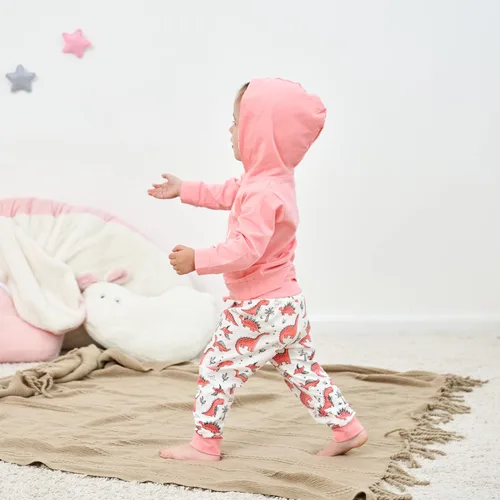 Miniatura 5 de Conjunto de ropa para bebé niña de 3 piezas, manga larga, sudadera con capucha, camisa, pantalones de dinosaurio, diadema