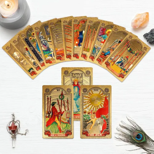 Miniatura 4 de KIINO - Baraja de 78 cartas de tarot con libro guía, diseño de lámina dorada, baraja de tarot para principiantes y jugadores profesionales con caja