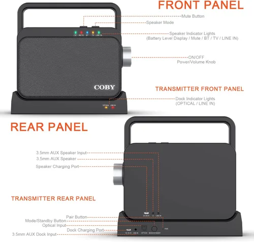 Miniatura 2 de Coby Altavoz de TV inalámbrico para personas mayores y personas con problemas auditivos - Amplificador de audio de TV portátil con Bluetooth, rango