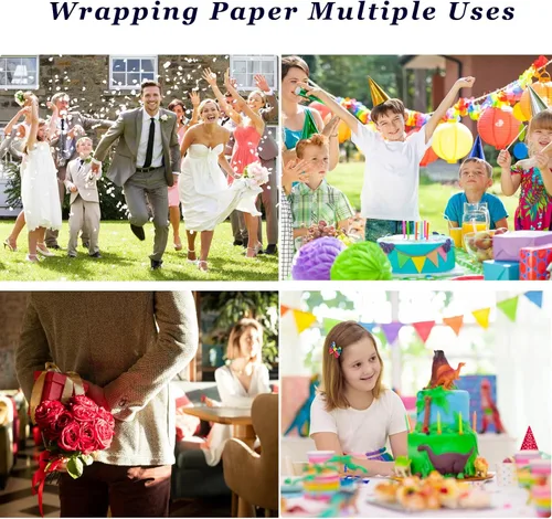 Miniatura 7 de Viadom Papel de regalo negro mate, papel de brillo perlado de color sólido, papel de regalo perfecto para bodas, día de San Valentín, cumpleaños