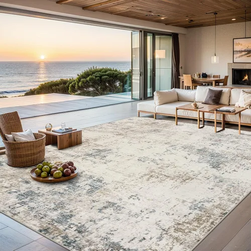 Miniatura 25 de Alfombras de 6x9 para sala de estar - Alfombra lavable moderna abstracta suave grande neutral antideslizante para piso interior resistente a manchas