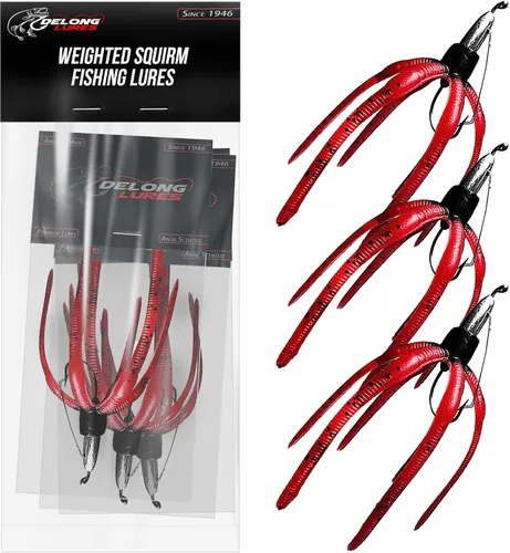 Miniatura 7 de Delong Lures - Los Señuelos de Pesca Squirm - Kit Definitivo de Pesca de Lubina - Jigs con Peso para Agua Dulce y Salada, Señuelos Swimbait Grandes