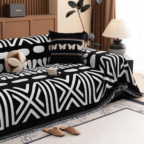 Miniatura 47 de Handontime - Funda de sofá de felpilla para perros y mascotas, estilo bohemio, sofá modular en forma de L, sofá 3 cojines, 71 x 118 pulgadas, negro
