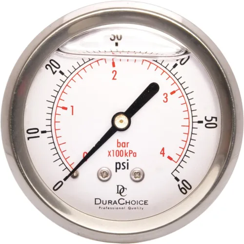 Miniatura 27 de Medidores de presión rellenos de líquido de 2-1/2 pulgadas - caja de acero inoxidable, latón, 1/4" NPT, conexión de montaje trasero central, 0-30PSI