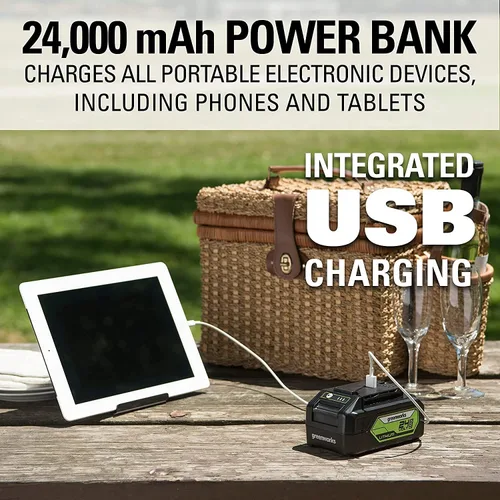 Miniatura 15 de Greenworks - Cortacésped inalámbrico sin escobillas de 48 V (2 x 24 V) de 17 pulgadas, (2) baterías USB de 4.0 Ah (multipuerto USB) y cargador