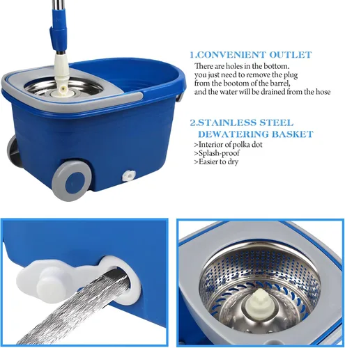 Miniatura 5 de Juego de trapeador y cubo con escurridor de 25 cuartos de galón, acero inoxidable Deluxe 360 Spinning Mop Bucket Sistema de limpieza del suelo con 3