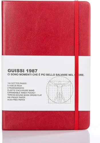 Miniatura 10 de Guissi Cuaderno clásico de cuadrícula de puntos, tapa dura A5, papel grueso sin ácidos de 2.82 oz/m², con bolsillo interior fino, piel sintética