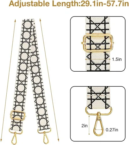 Miniatura 3 de Lekesky Purse Strap Replacement Crossbody, Beige Geometric Print Purse Straped for Women, Adjustable Bag Straps Replacement(Golden Buckle)