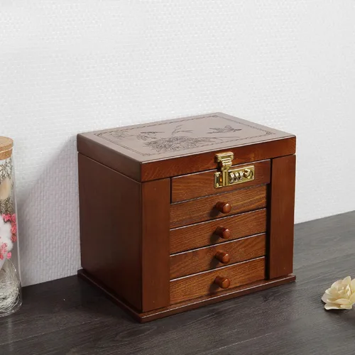 Miniatura 9 de DYRABREST Joyero organizador de madera con cerradura de combinación con cerradura grande con cerradura para vestidor, contenedor de almacenamiento