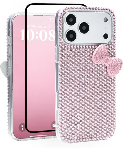 Miniatura 10 de Funda Linda para iPhone 13 de 6.1 Pulgadas con Protector de Pantalla HD, Fundas de Teléfono con Arco de Pedrería de Color Rosa para Mujeres Niñas