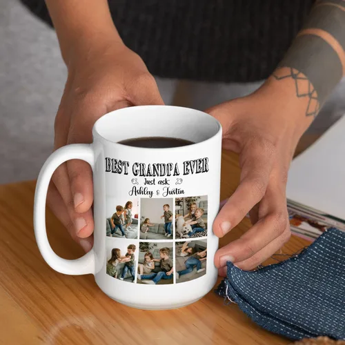 Miniatura 5 de Taza de café con texto en inglés "Best Grandpa Ever", regalo para el día del padre, taza de café personalizada para abuelo, tazas blancas de 11 Taza