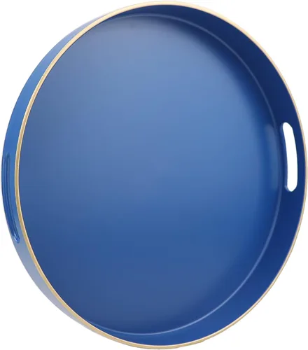 Miniatura 22 de Bandeja decorativa redonda negra con asas, bandeja versátil de 13 pulgadas para mesa de café, otomana, ideal para servir, exhibir y organizar