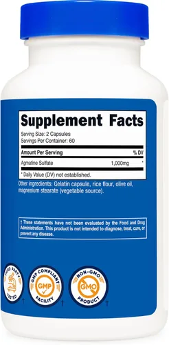 Miniatura 5 de Nutricost - Sulfato de Agmatina 1000 mg, 120 cápsulas - Sin gluten, sin OMG, 500 mg por cápsula