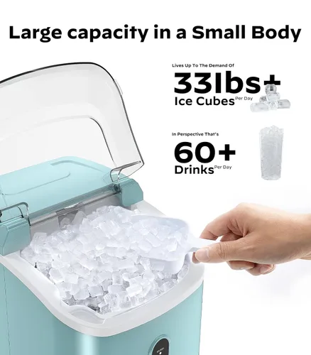 Miniatura 3 de Máquina de hielo Nugget para encimera, máquina de hielo de pellets masticables con función de autolimpieza, máquina de hielo portátil de guijarros