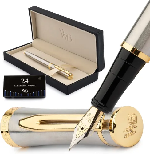 Miniatura 33 de Conjunto de pluma estilográfica Wordsworth & Black, plumín extra fino dorado de 18 quilates, incluye 24 cartuchos de tinta, convertidor de repuesto
