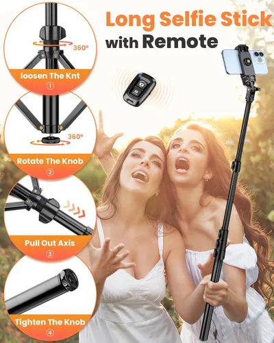 Miniatura 7 de Trípode para teléfono, trípode de 85 pulgadas de alto para iPhone con control remoto, cuello de cisne y soporte para teléfono, soporte para teléfono