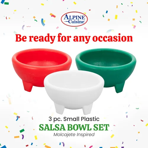 Miniatura 7 de Alpine Cuisine Juego de 3 cuencos pequeños para salsa (Molcajete), material plástico de grado alimenticio, resistente y fácil de limpiar, cuenco