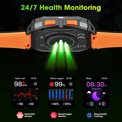 Miniatura 7 de Relojes inteligentes para hombres, 2.01 pulgadas HD Militar Smart Watch con batería de alta capacidad de 1000 mAh, linterna LED, respuesta, llamada