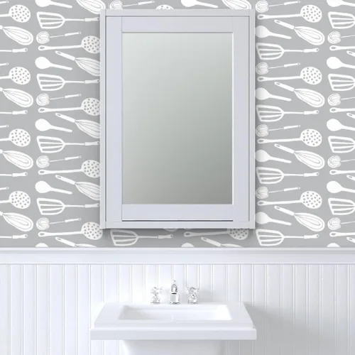Miniatura 9 de Peel & Stick Wallpaper Swatch - Magic Kitchen Tools Driftwood Grey & White Spoon Egg Vintage Custom Removable Wallpaper by Spoonflower