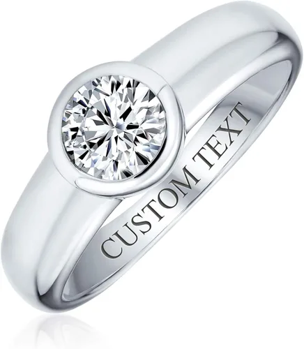 Miniatura 3 de Personalize Modern Simple Minimalist 1CT Cubic Zirconia AAA CZ Bezel Set Round Solitaire Promise Engagement Ring For Women .925 Sterling Silver