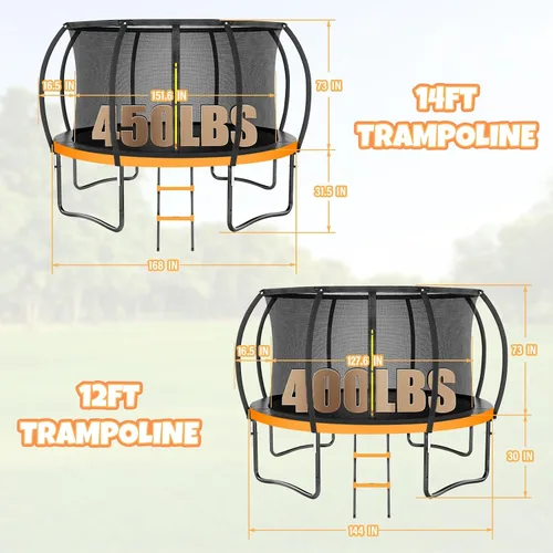 Miniatura 7 de Kiivakii Trampolín de 10 pies, 12 pies, 14 pies, 16 pies, trampolines para exteriores para niños y adultos, trampolines recreativos con postes