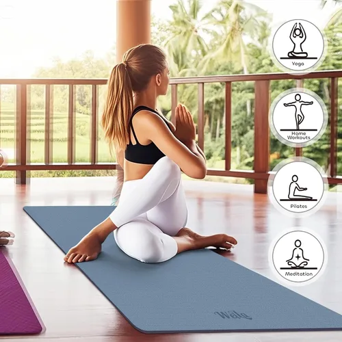 Miniatura 3 de Tapete de yoga antideslizante de TPE para mujeres y hombres, tapete de entrenamiento de doble cara de 72 x 24 pulgadas para gimnasio en casa
