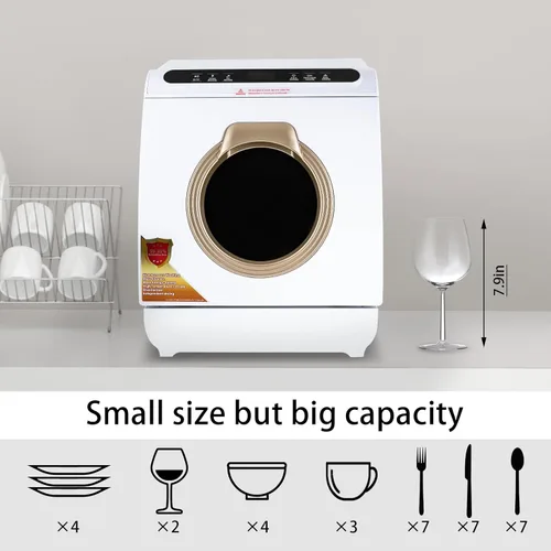 Miniatura 8 de Lavavajillas para encimera, lavavajillas portátil con 5 programas de lavado, lavavajillas compactos con tanque de agua integrado de 7 L, tanque