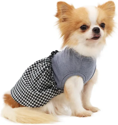 Miniatura 8 de LOPHIPETS Vestido a cuadros para perros pequeños, taza de té para niña, chihuahua, yorkie, cachorro, ropa de gato, cuadros blancos y negros, XXS