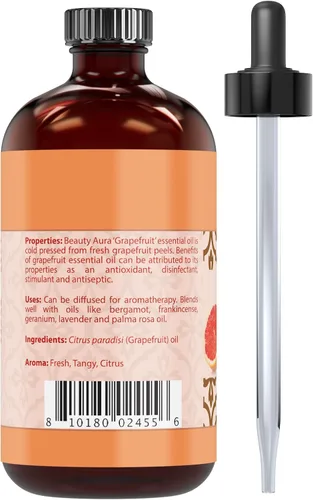 Miniatura 3 de Beauty Aura Aceite esencial de pomelo de 4 onzas. Botella de aceites de grado terapéutico 100% puros y sin diluir. Ideal para aromaterapia