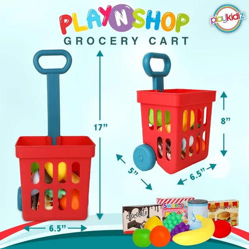 Miniatura 2 de Playkidz Juego de carrito de compras de juguete, juguetes de plástico para alimentos, juego interactivo, recursos de aprendizaje y diversión