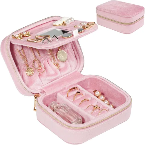 ProCase Joyeros de terciopelo de felpa organizador compacto de joyas de viaje caja de joyería pequeña para mujer estuche de almacenamiento portátil