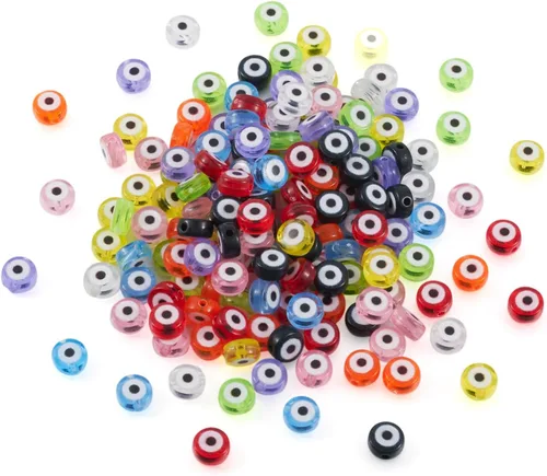 Miniatura 8 de Craftdady 180 cuentas planas redondas acrílicas de ojo malvado de 9 colores, cuentas de ojo de sabiduría de la suerte, cuentas espaciadoras sueltas