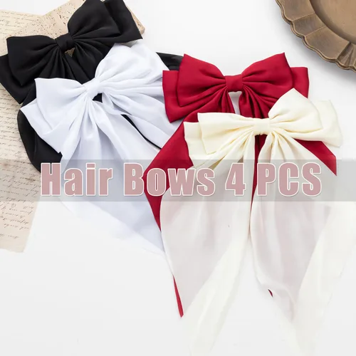 Miniatura 3 de Lazos para el pelo, 4 unidades, lazos para el pelo para mujer, cintas para el pelo, de cola larga de gran tamaño, lindos accesorios estéticos