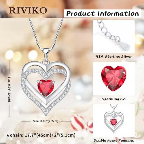 Miniatura 16 de RIVIKO Collar con símbolo de corazón infinito para mujer, plata de ley 925, delicado colgante de corazón para el día de San Valentín, día